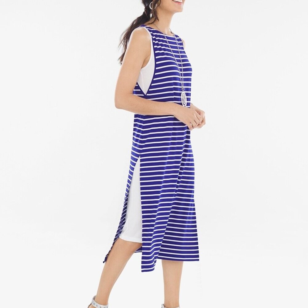 Chico's Blue and White Striped Double-Layer Dress (size 0 =4/6)